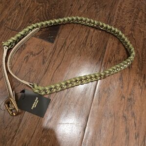 MARTINA MORI Made In Italy Khaki Green Leather Chain Belt